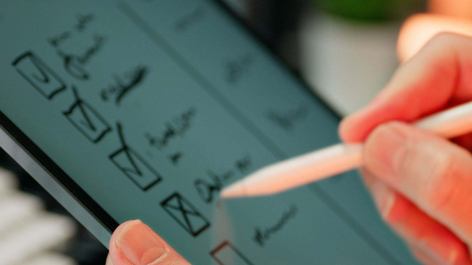 Hands ticking off a digital checklist with a stylus, working through a password policy template for Cyber Essentials